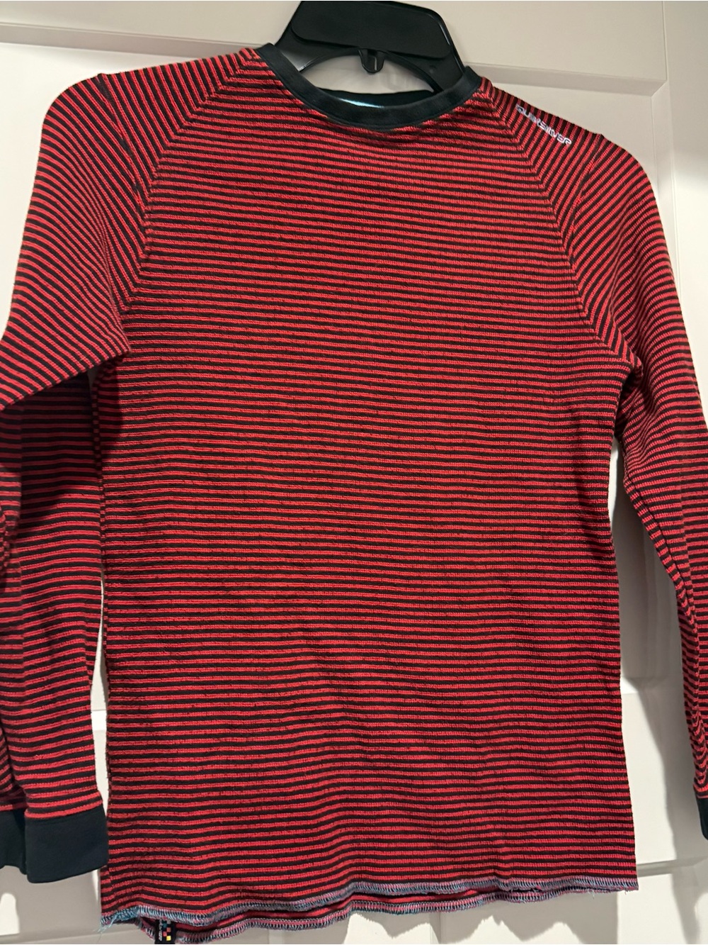 Quiksilver Red and Black Striped Long-Sleeve Tee